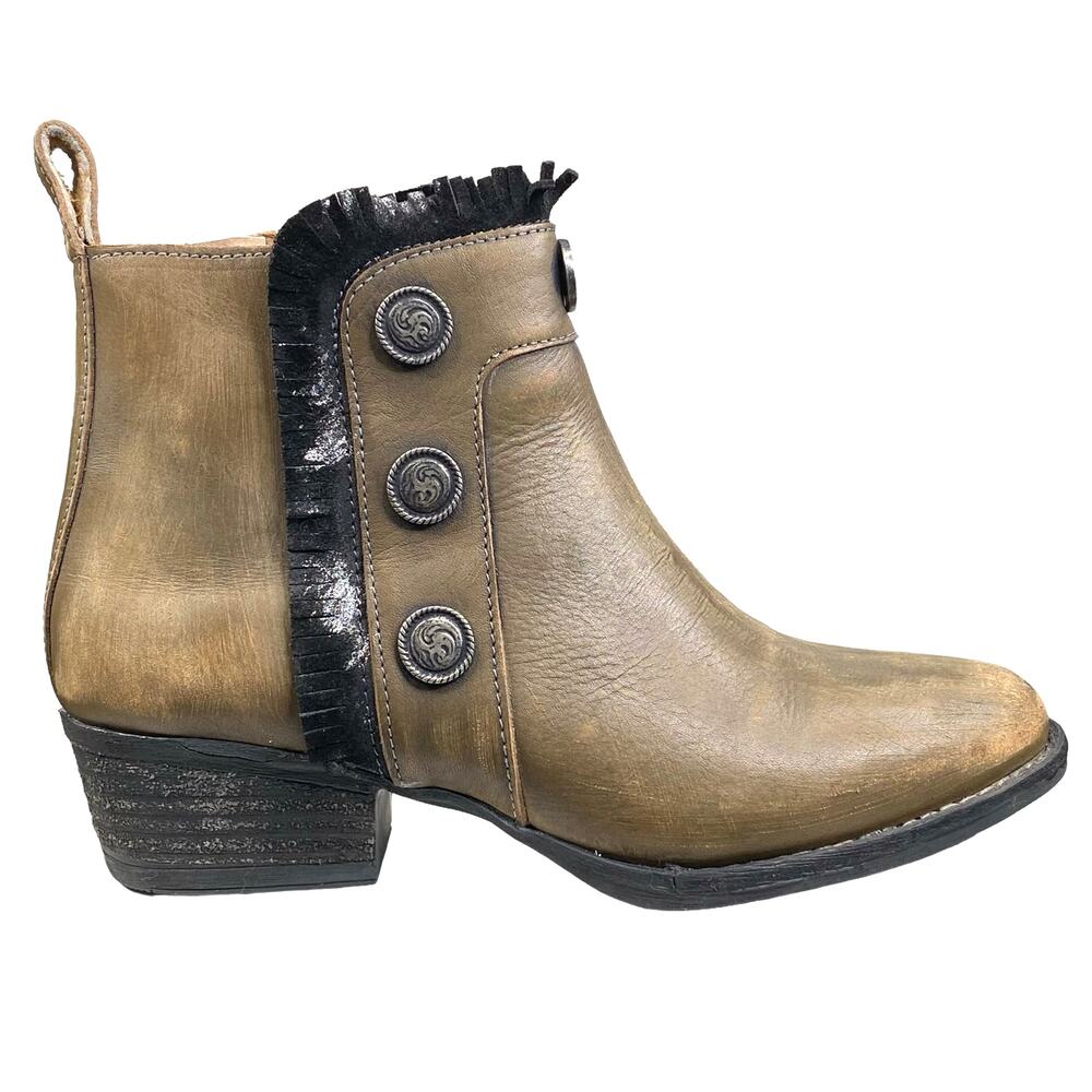 Circle G Corral Women's Brown Leather Fringe Concho Western Ankle Booties Size 8